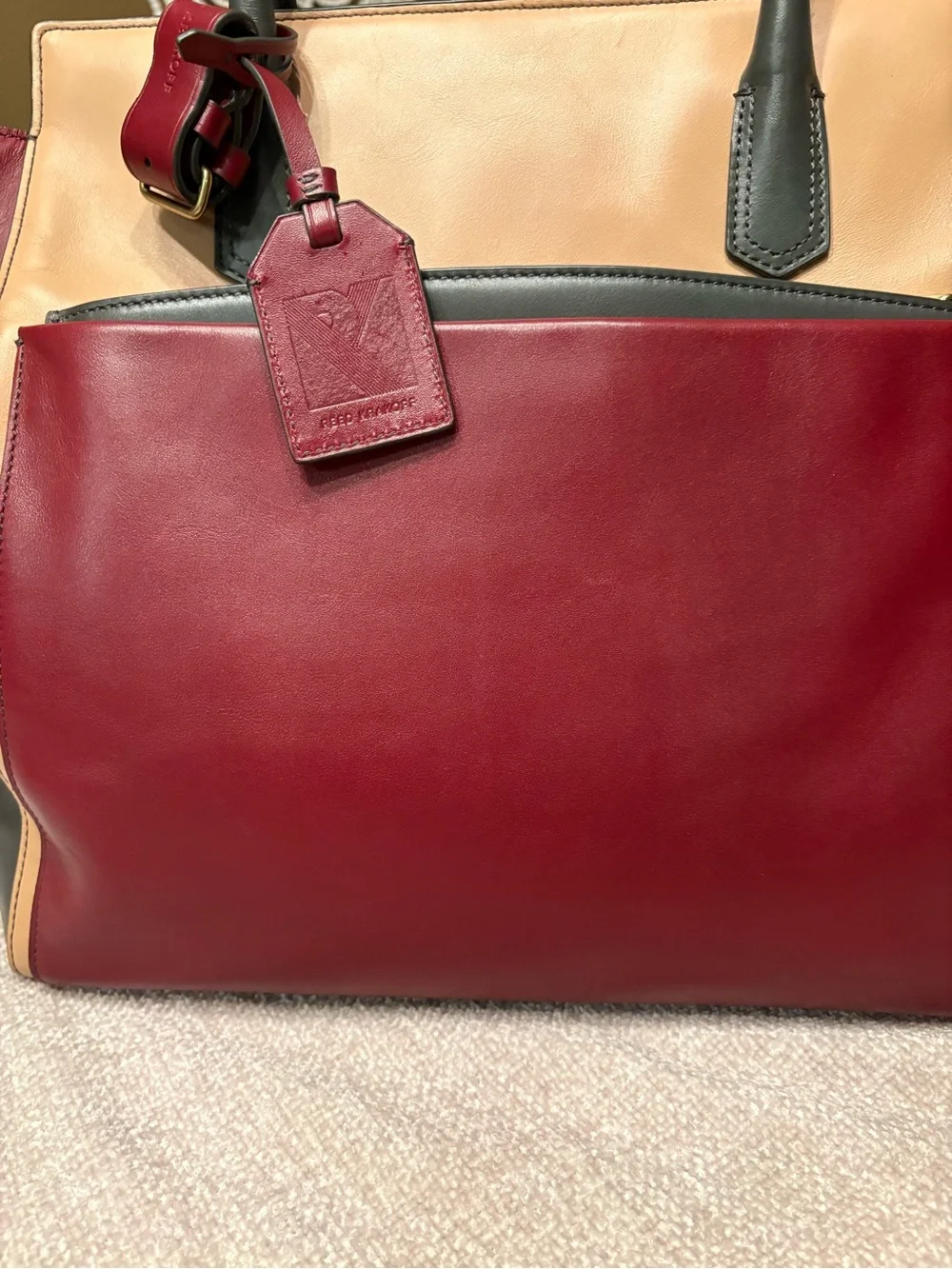 Reed Krakoff Colorblock Leather Tote Bag in Burgundy, Beige & Gray